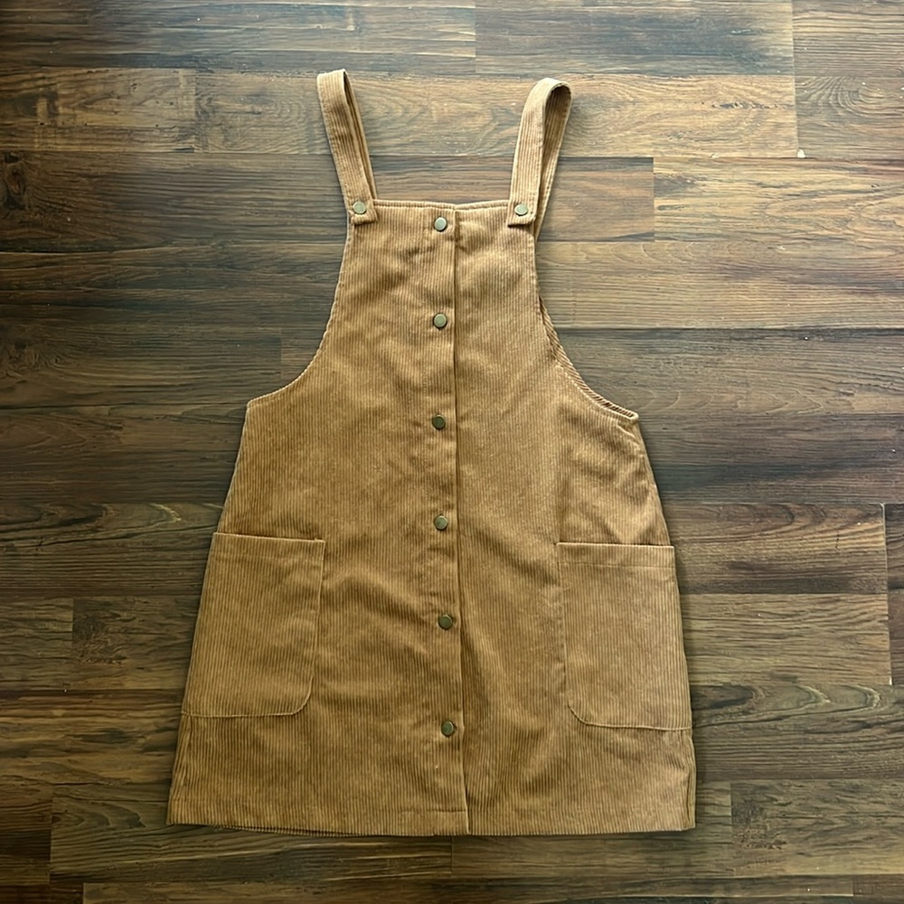 Women’s Corduroy Button-Up overall dress, size medium, brown